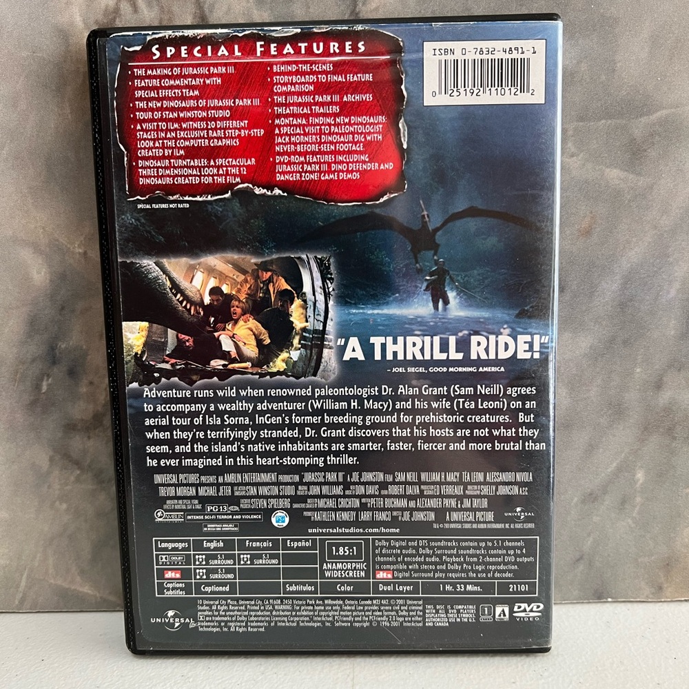 Collector's Edition - Jurassic Park III PG-13 2001 ‧ Sci-fi/Action ‧ 1h 32m- DVD - Picture 3 of 5